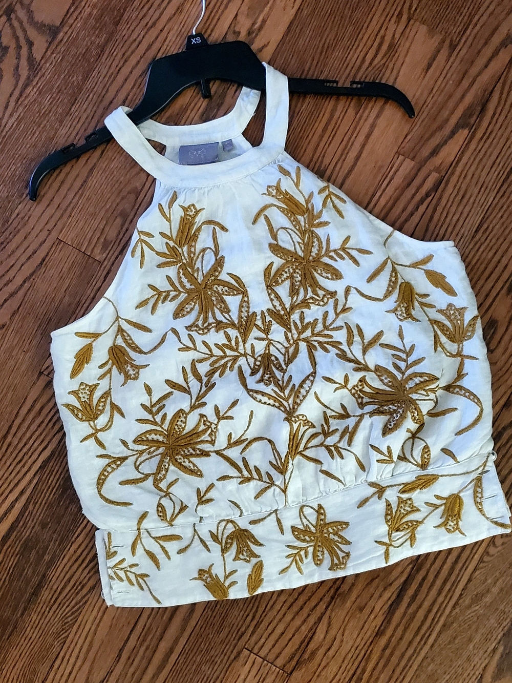 Anthro Vanessa Virginia White Halter Floral Embroidered Top